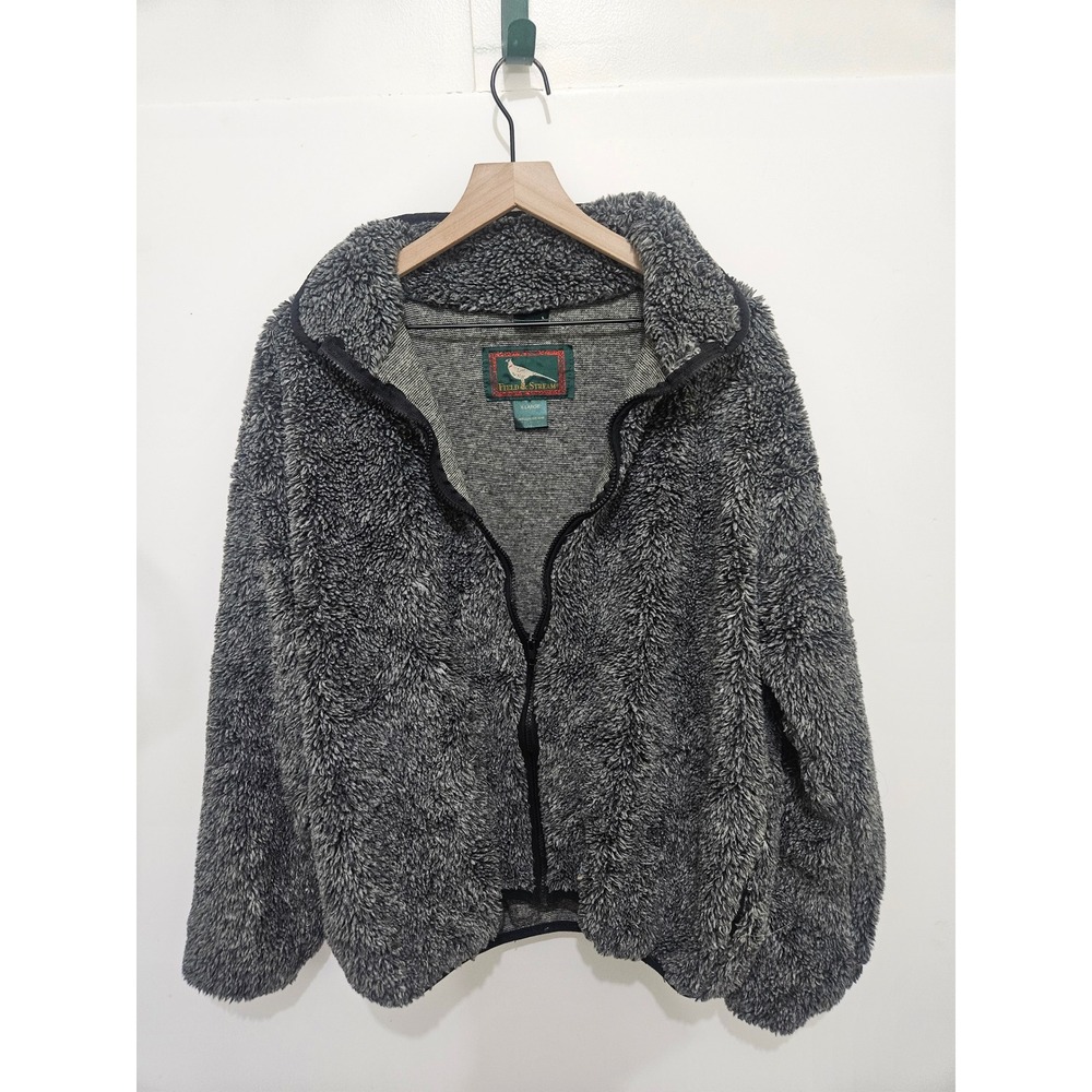 Field & Stream Womens XL Full Zip Sherpa Fleece Jacket Charcoal Gray Marled